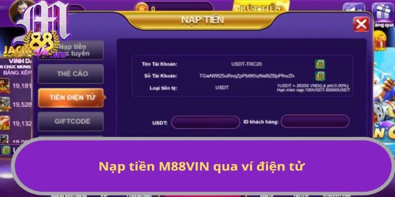 Nạp tiền M88VIN qua ví điện tử